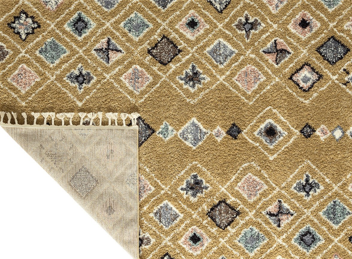 Tapis de salon symétrique imitation laine à franges DELYA