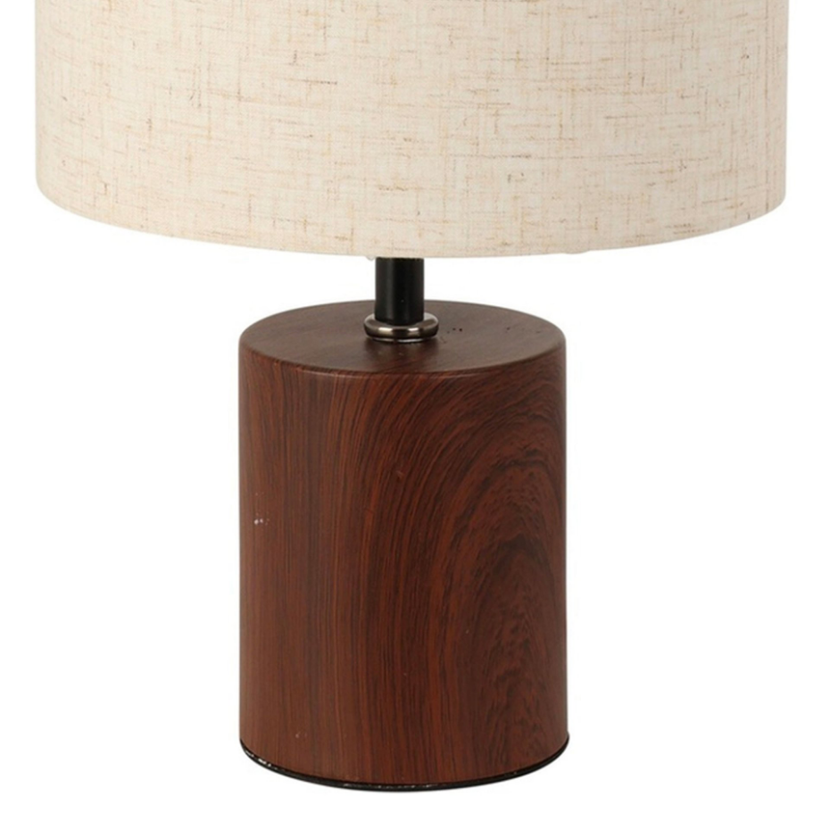 Lampe à poser céramique effet bois et abat-jour beige 18x18x30cm