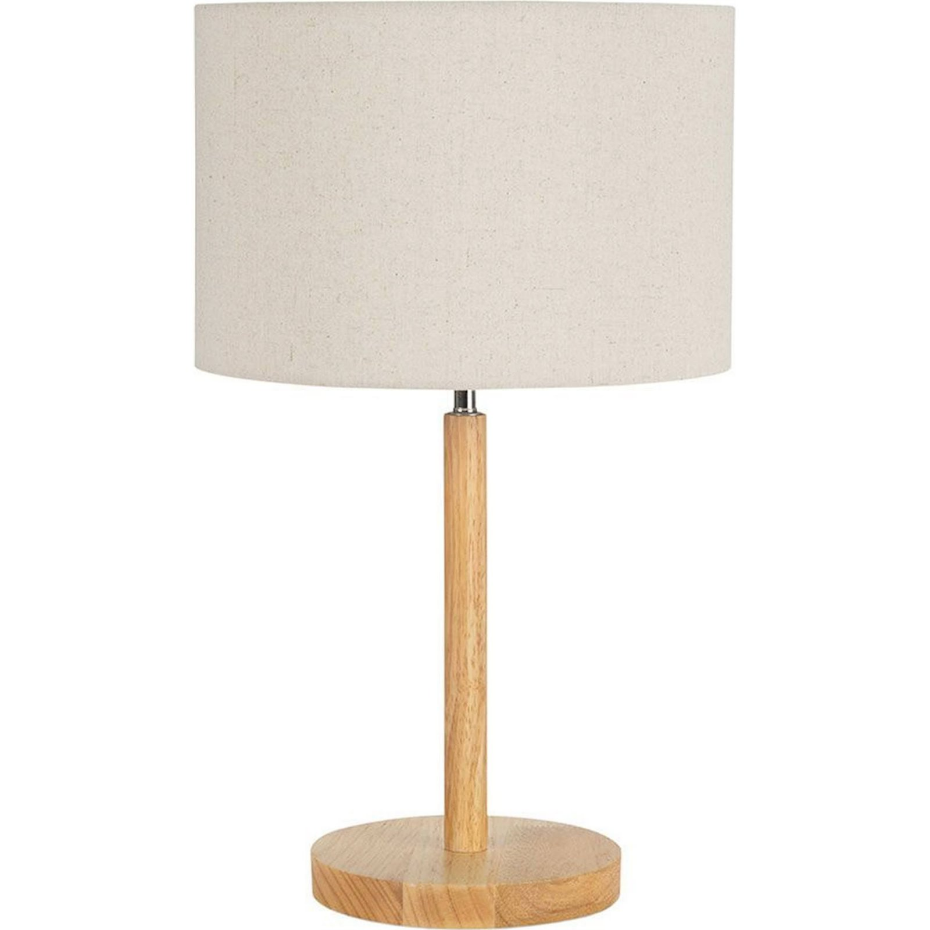 Lampe de table en bois de caucho et lin ronde