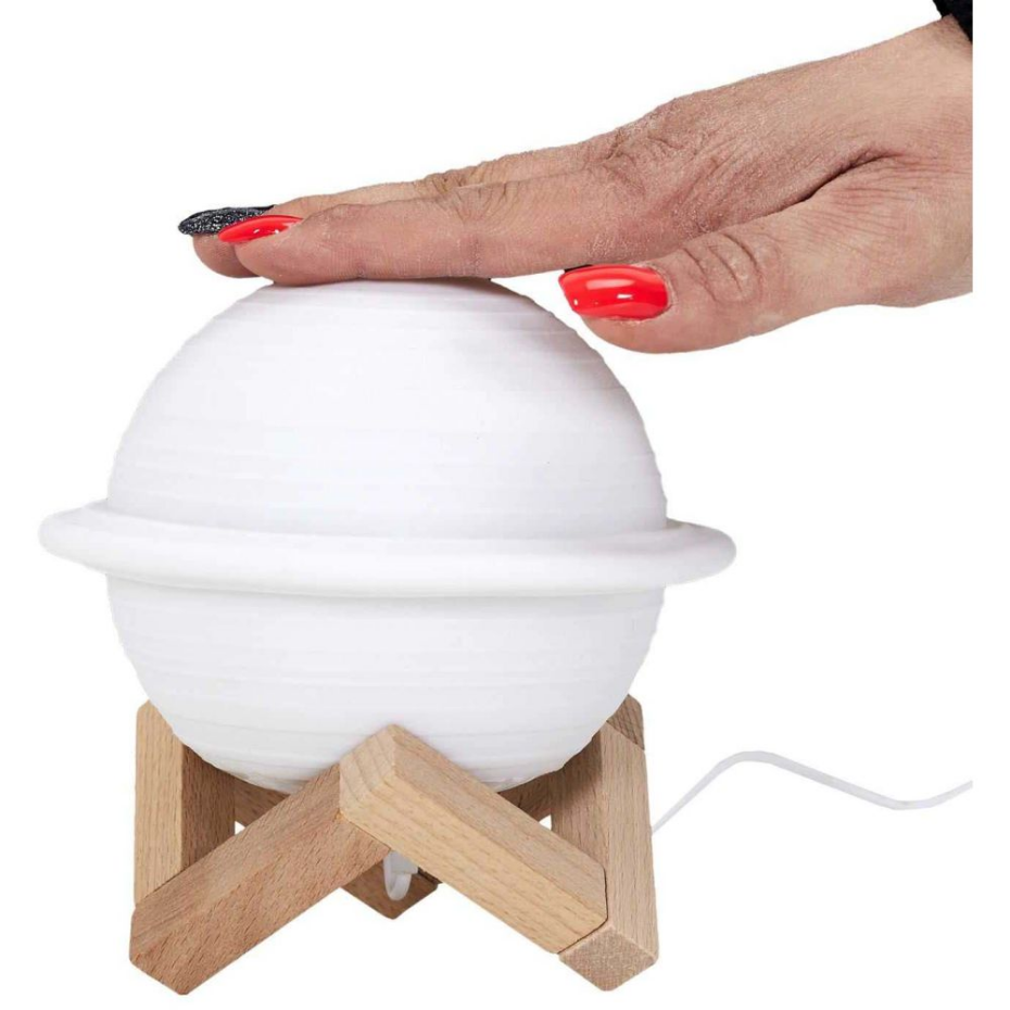 Lampe ronde avec support en bois Saturne