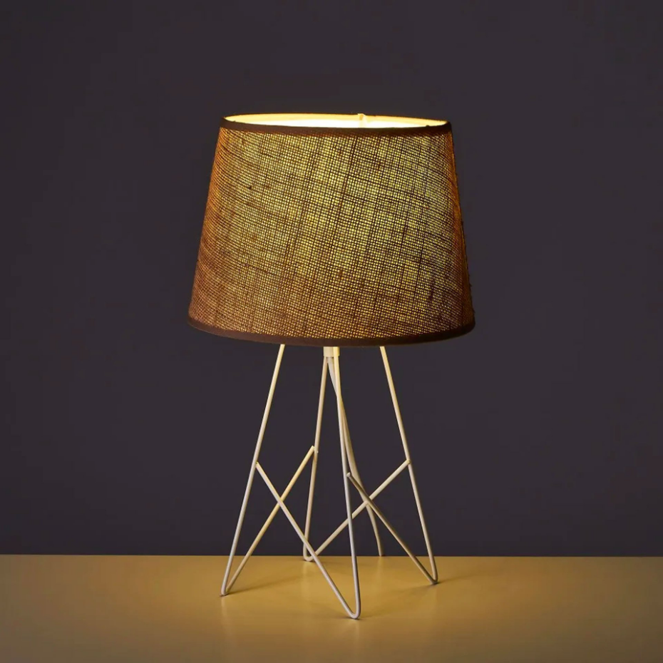 Lampe à poser métal blanc et abat-jour en lin 23x23x38.5cm