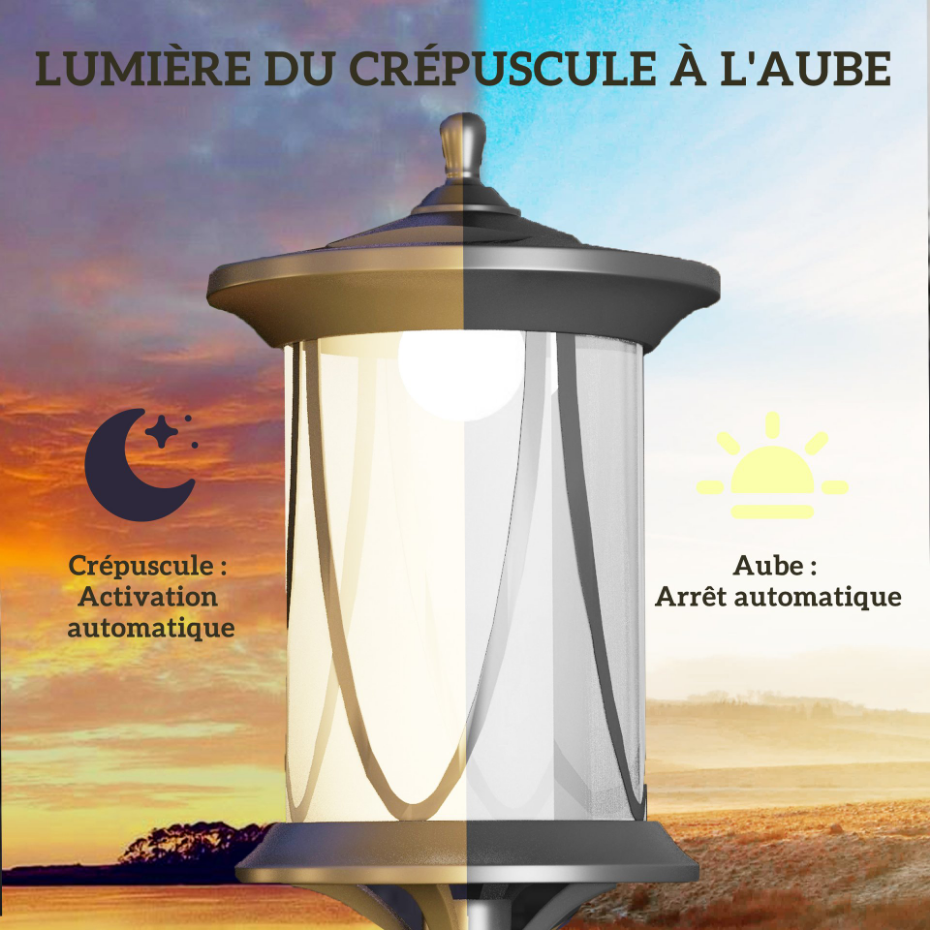 Lampadaire solaire extérieur LED H. 127 cm fonctionnement auto noir