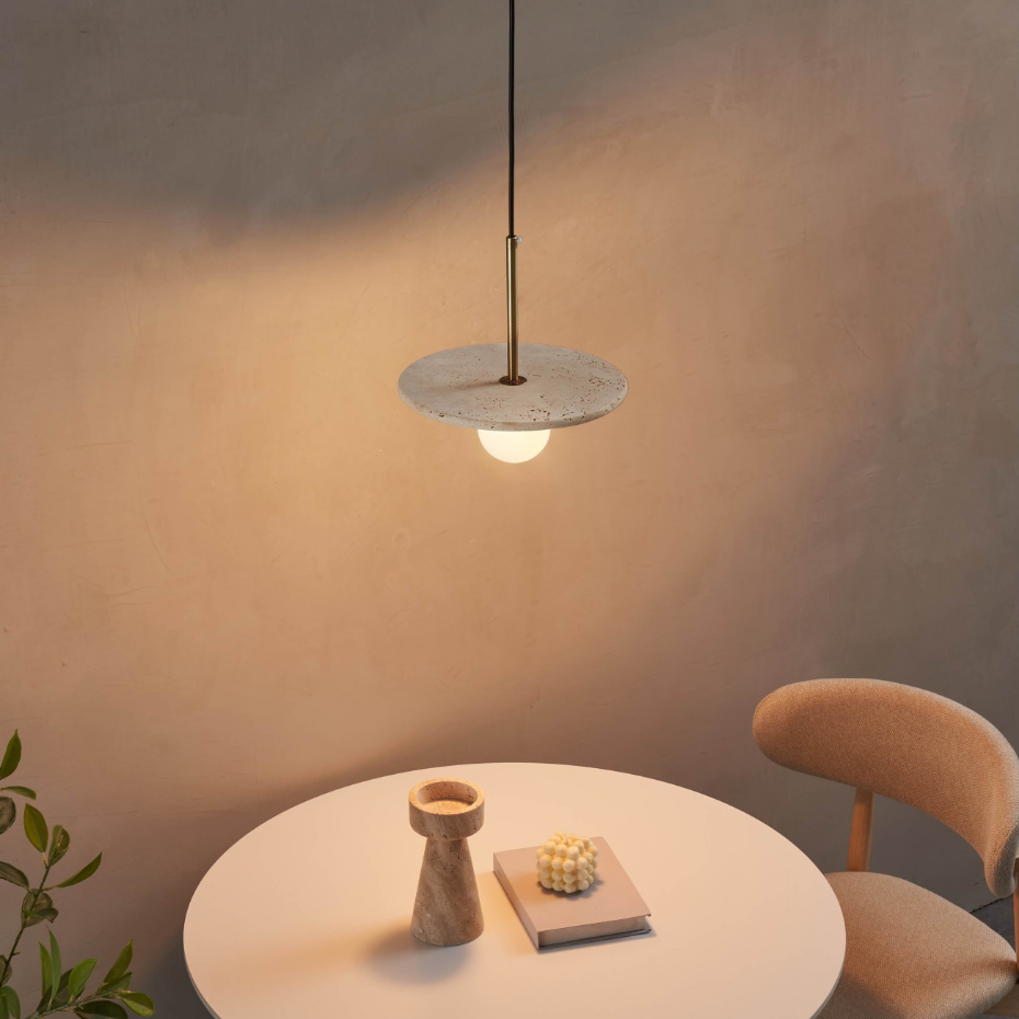 Suspension travertin et globe opale - SILVIA
