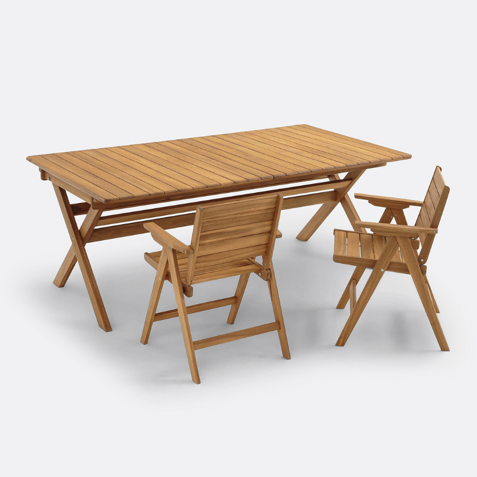 Table de jardin pliante Réalto, acacia, 2 allonges