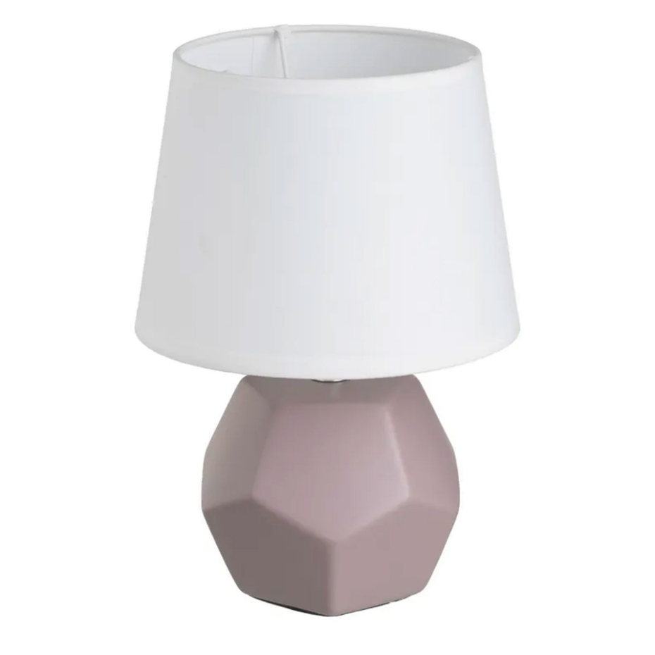 Lampe à poser céramique mauve et abat jour blanc 18x18x26cm