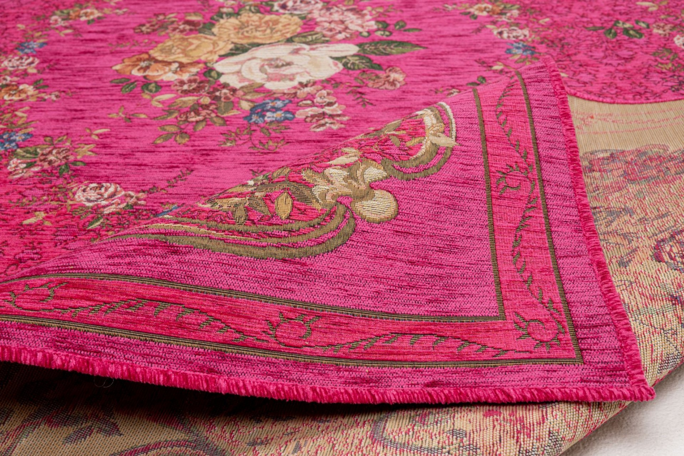 Tapis floral tissé à la machine avec bordure - Flomi
