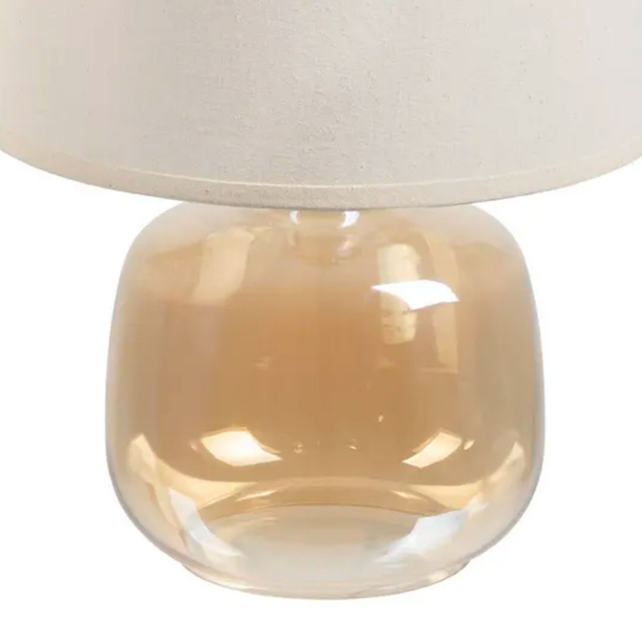 Lampe à poser pied en verre beige doré et abat jour beige 27x27x37cm