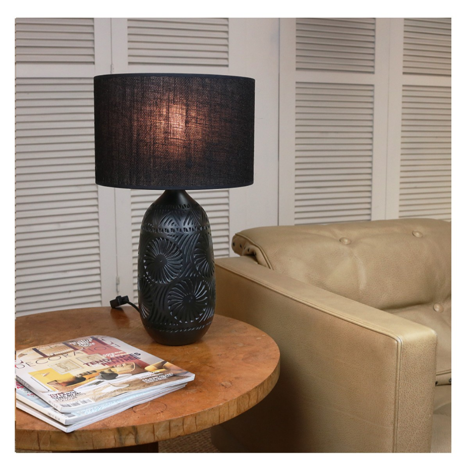 Lampe soleil en terre cuite avec abat-jour jute, KÉO SOLEIL