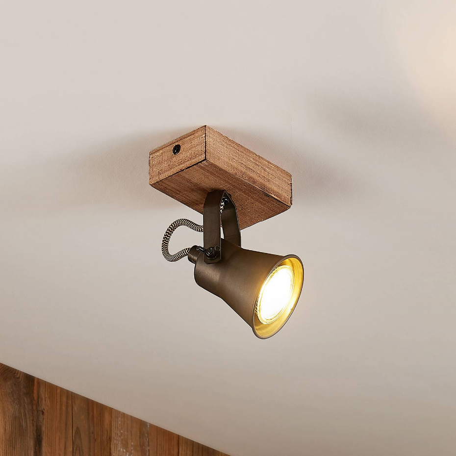 Projecteur halogène en bois vintage