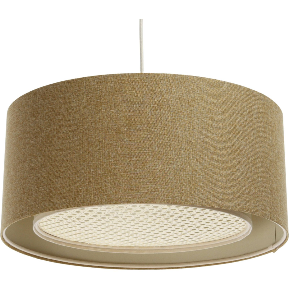 Suspension ronde en tissu avec diffuseur rotin Boho Elegant