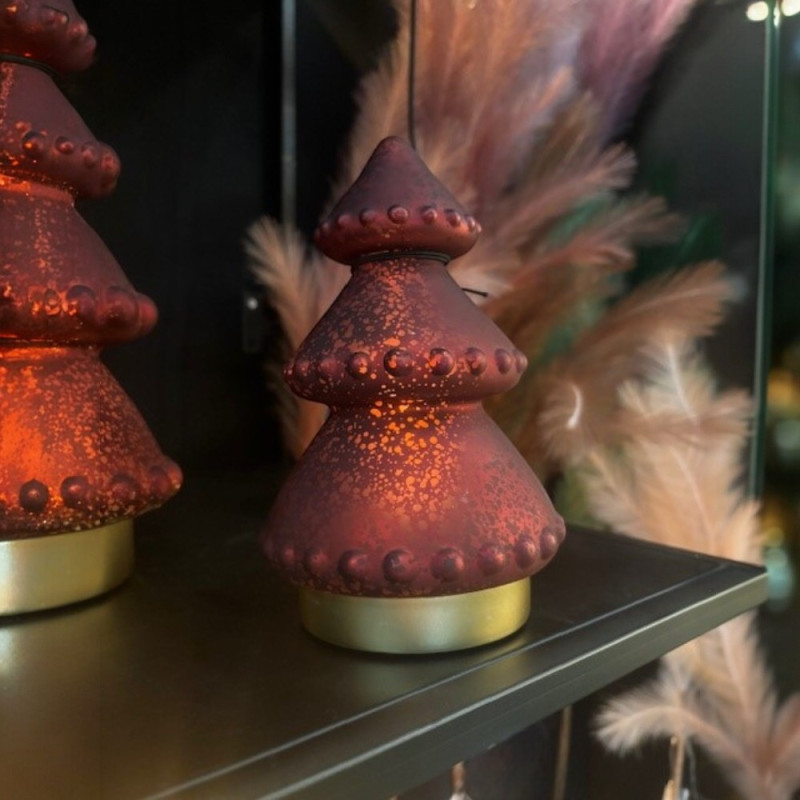 Lampe de table à piles Sapin rouge et or