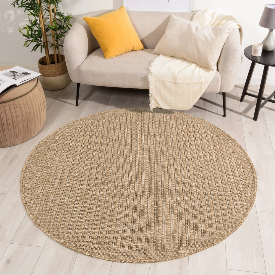 Tapis intérieur extérieur rond aspect jute motifs lignes NATURE