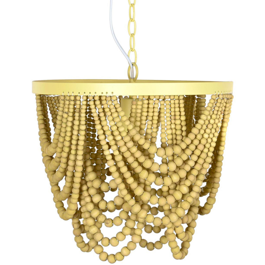 Plafonnier en métal doré et perles en bois 35x35x95cm