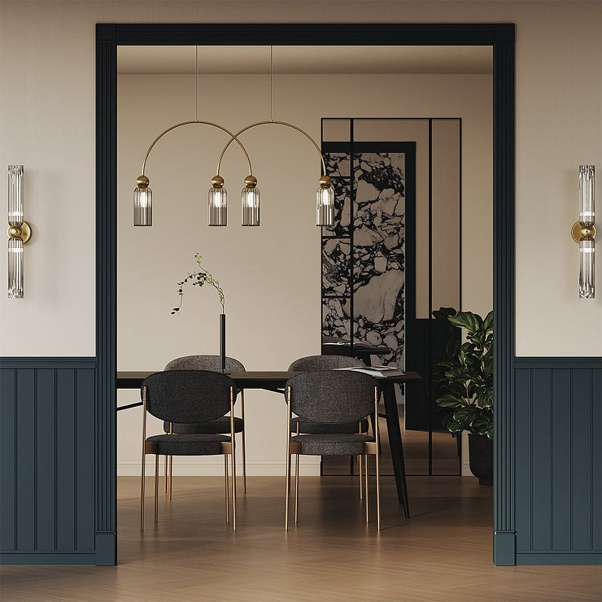 Suspension double arche 4 lampes rétro SOLANA