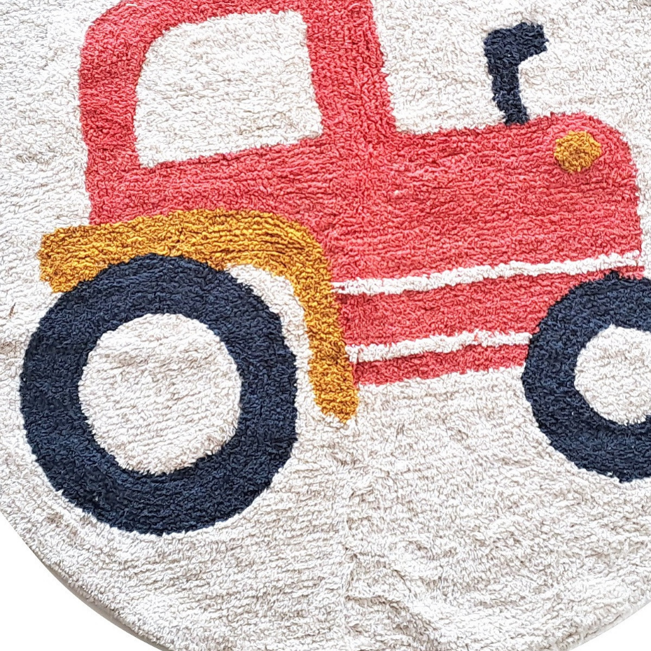Tapis enfant Tracteur rond en coton tufté VEHICULES