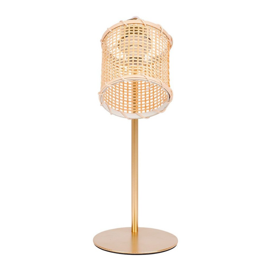 Lampe Métal Dorée Avec Abat-jour Bambou
