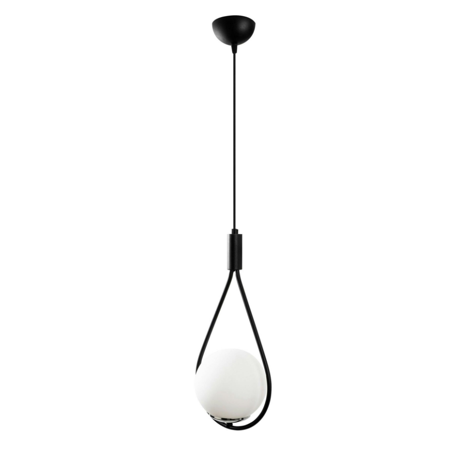 Suspension design noire forme goutte et globe blanc AVANOS