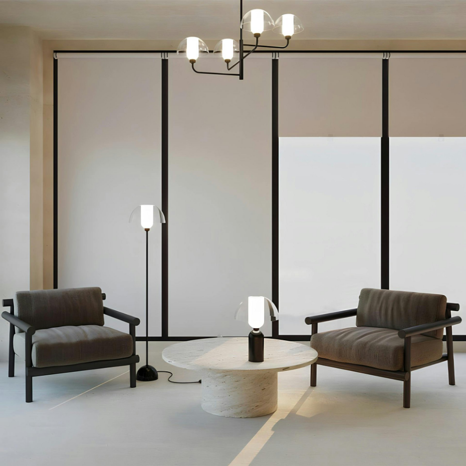 Suspension noire moderne – 4 dômes verre & opalin WINDER