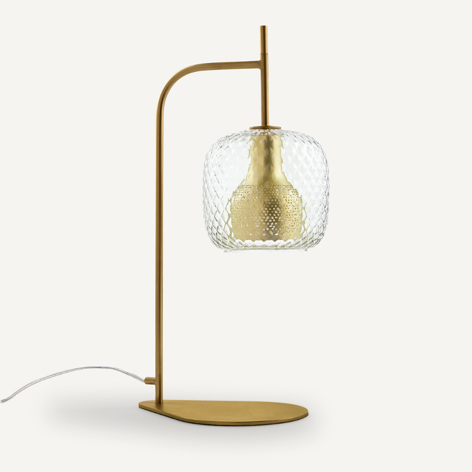 Lampe à poser, laiton et verre ciselé, Mistinguett