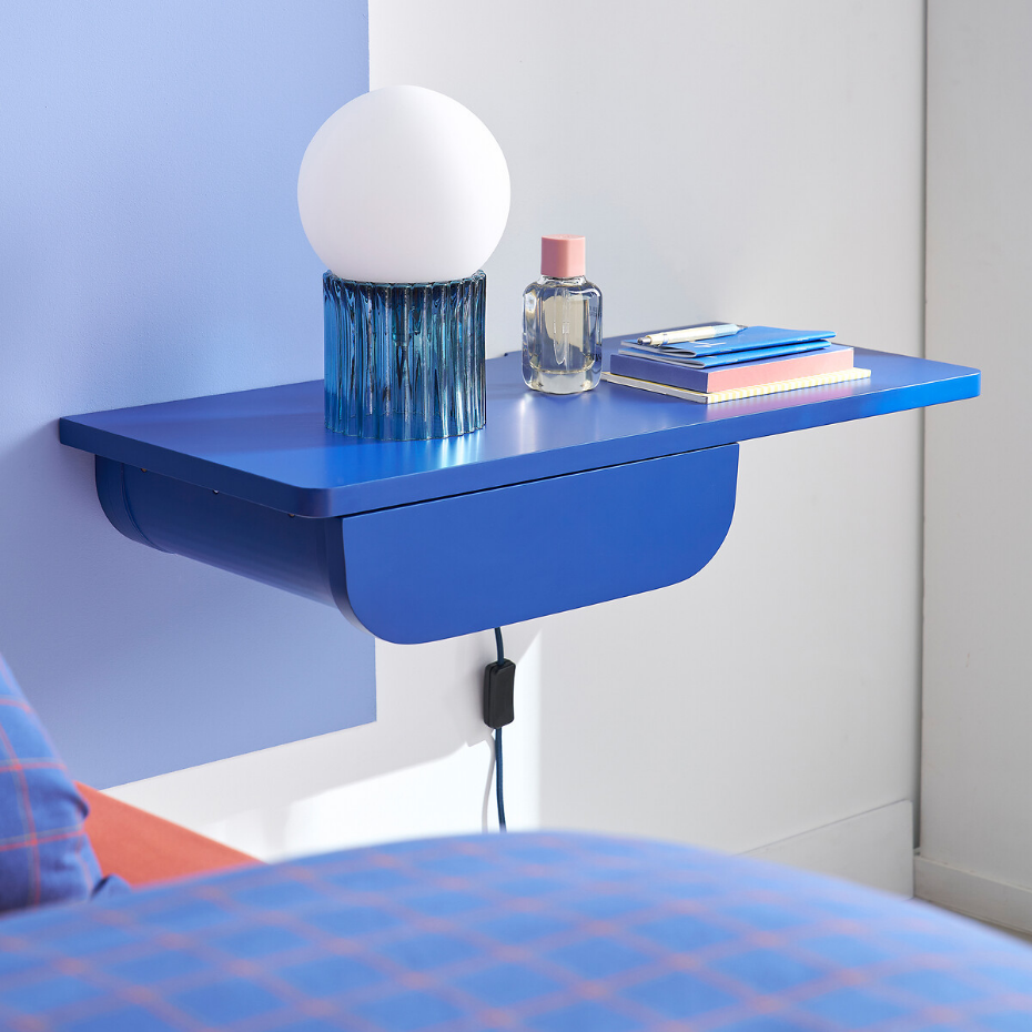Lampe à poser, verre strié coloré et opaline, Dima
