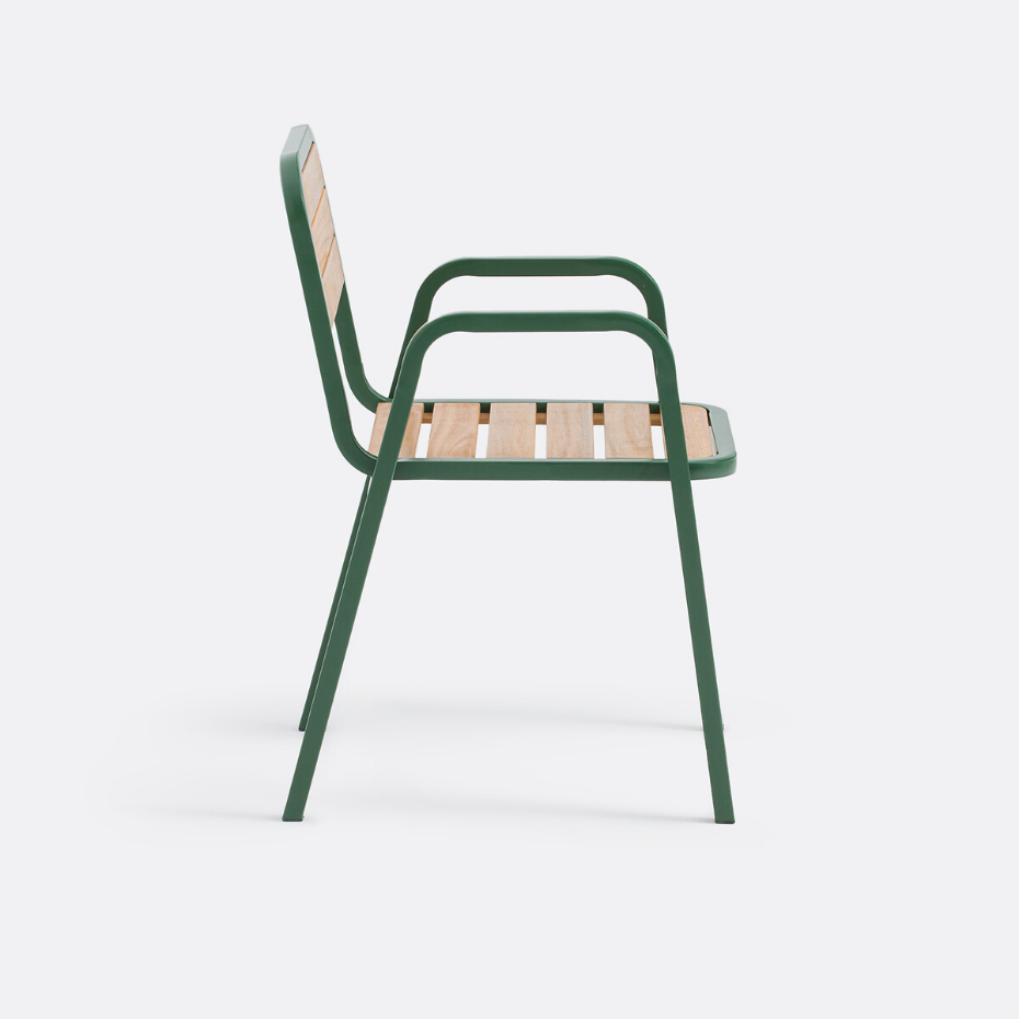 Lot 2 fauteuils de jardin métal acier acacia, Jaja