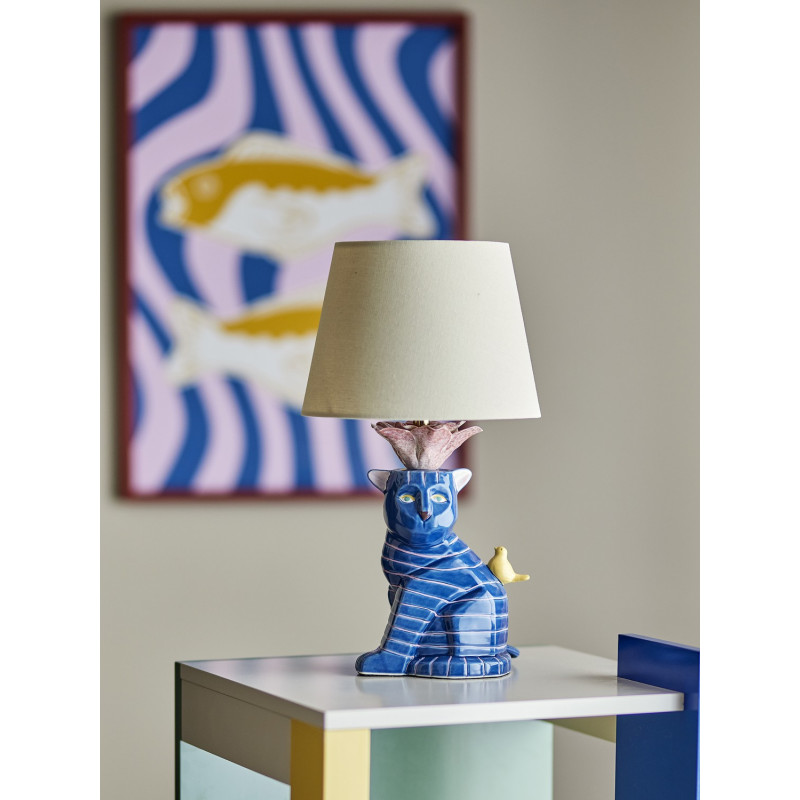 Lampe chat grès peint  ERI