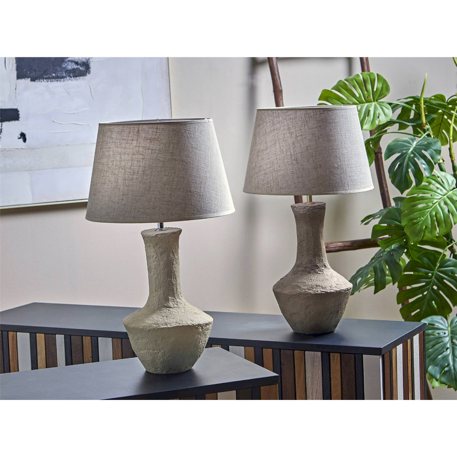Lampe de table ronde en papier et abat-jour polyester
