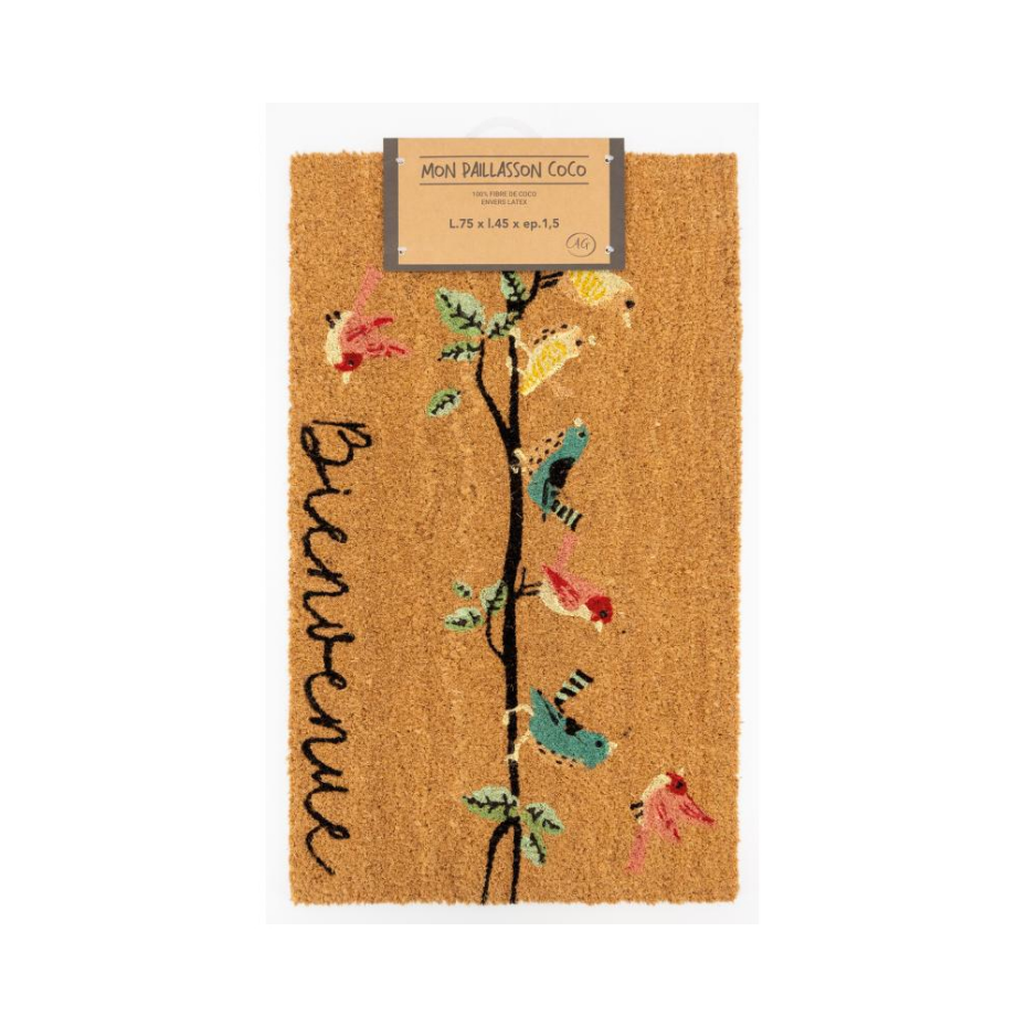 Paillasson coco intérieur extérieur 75 x 45 cm Bienvenue oiseaux