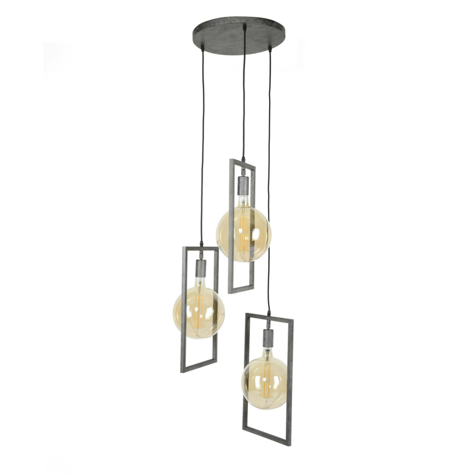 Suspension industrielle graphique 3 lampes cadre métal TRIBECA