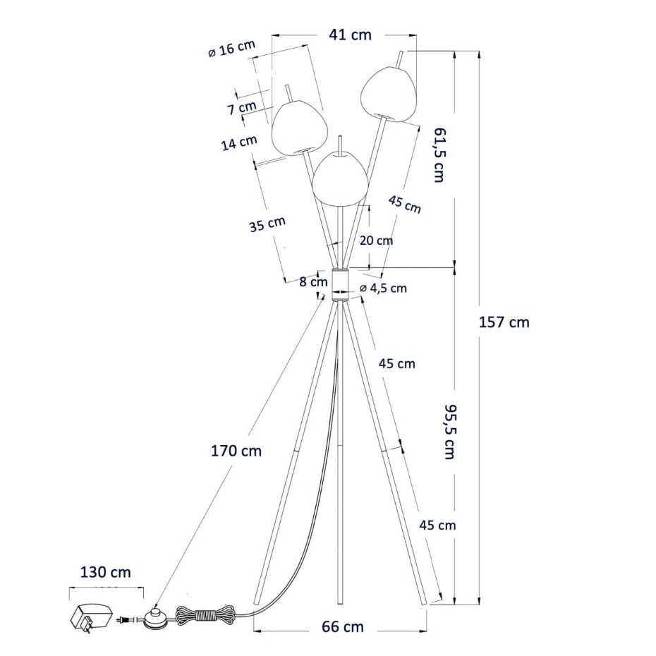 Lampadaire à trois verres opalins - OLANTA