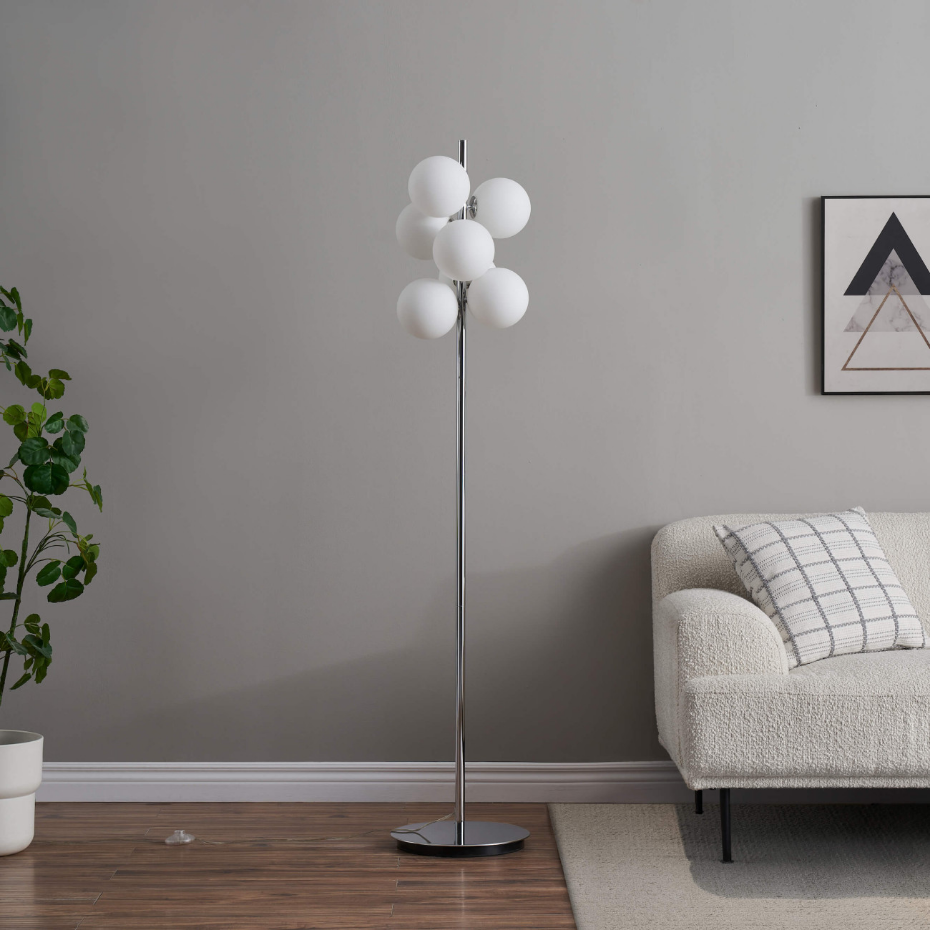 Lampadaire chromé à verres blancs - MELISSA