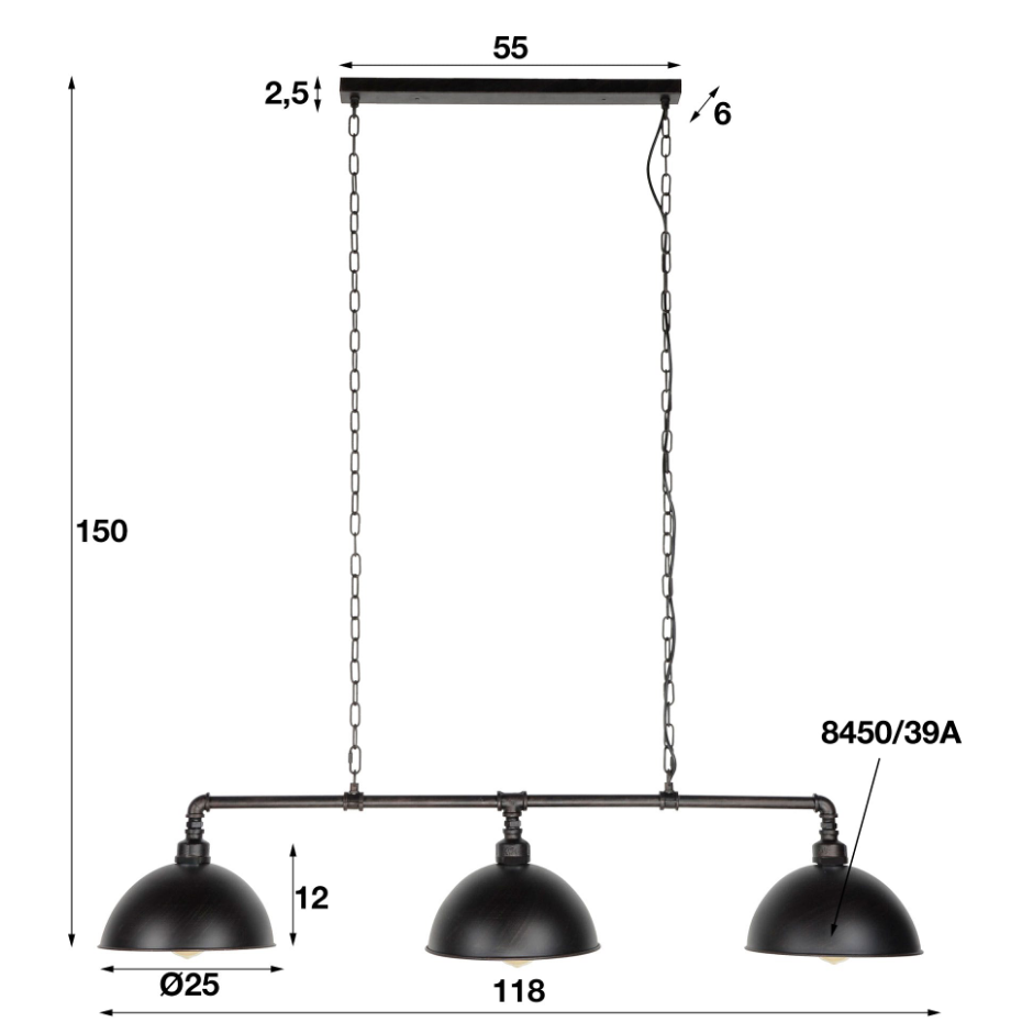 Suspension industrielle tuyau 3 demi-globes TRIBECA