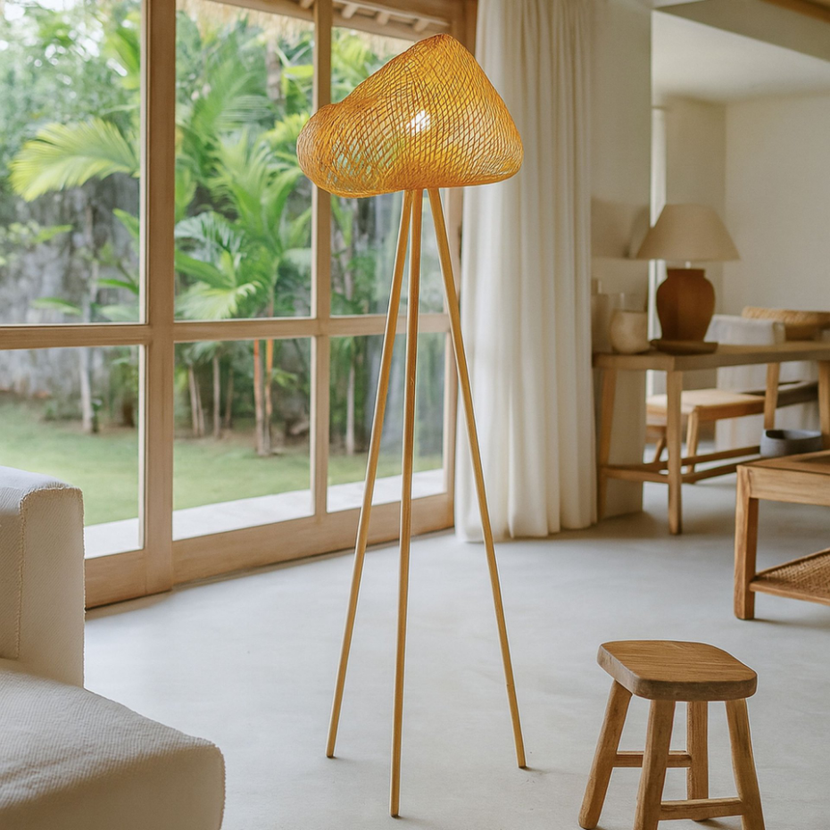 Lampadaire en bambou pieds en bois, LIPS