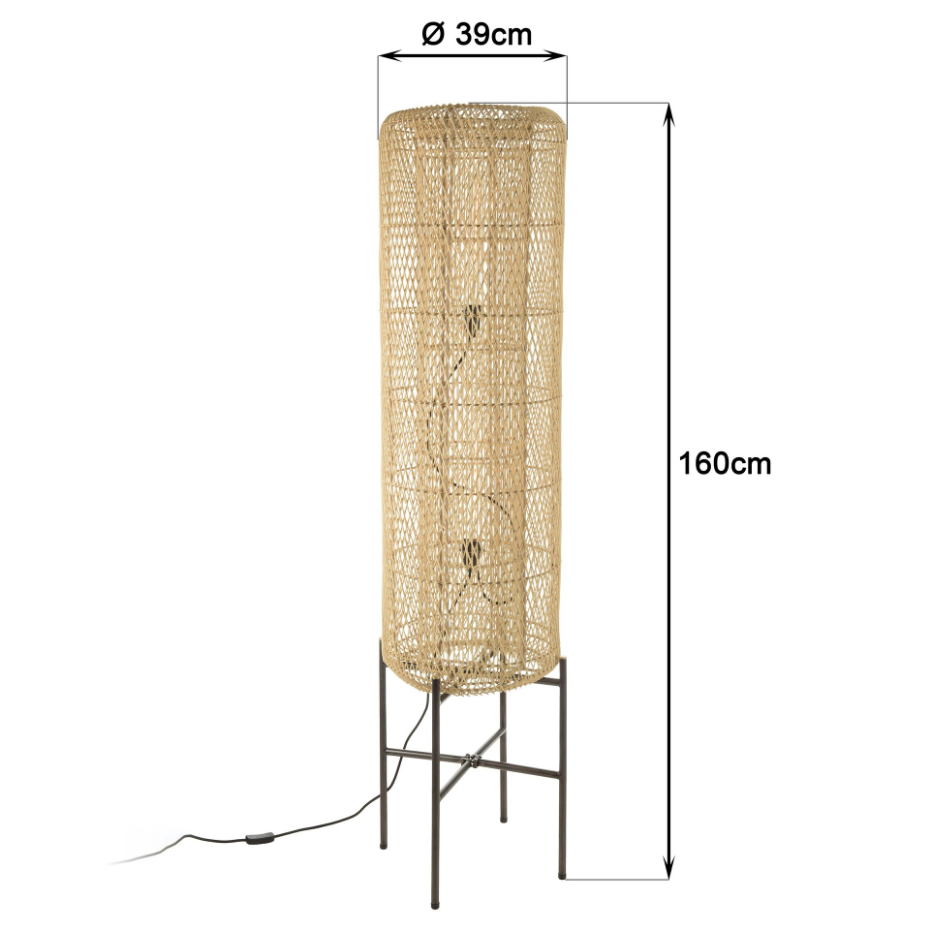 Lampadaire en rotin pieds métal FOLELLI