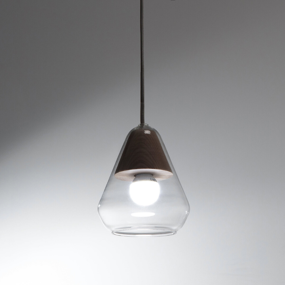 Suspension verre et bois Ø14 cm, Nasoa