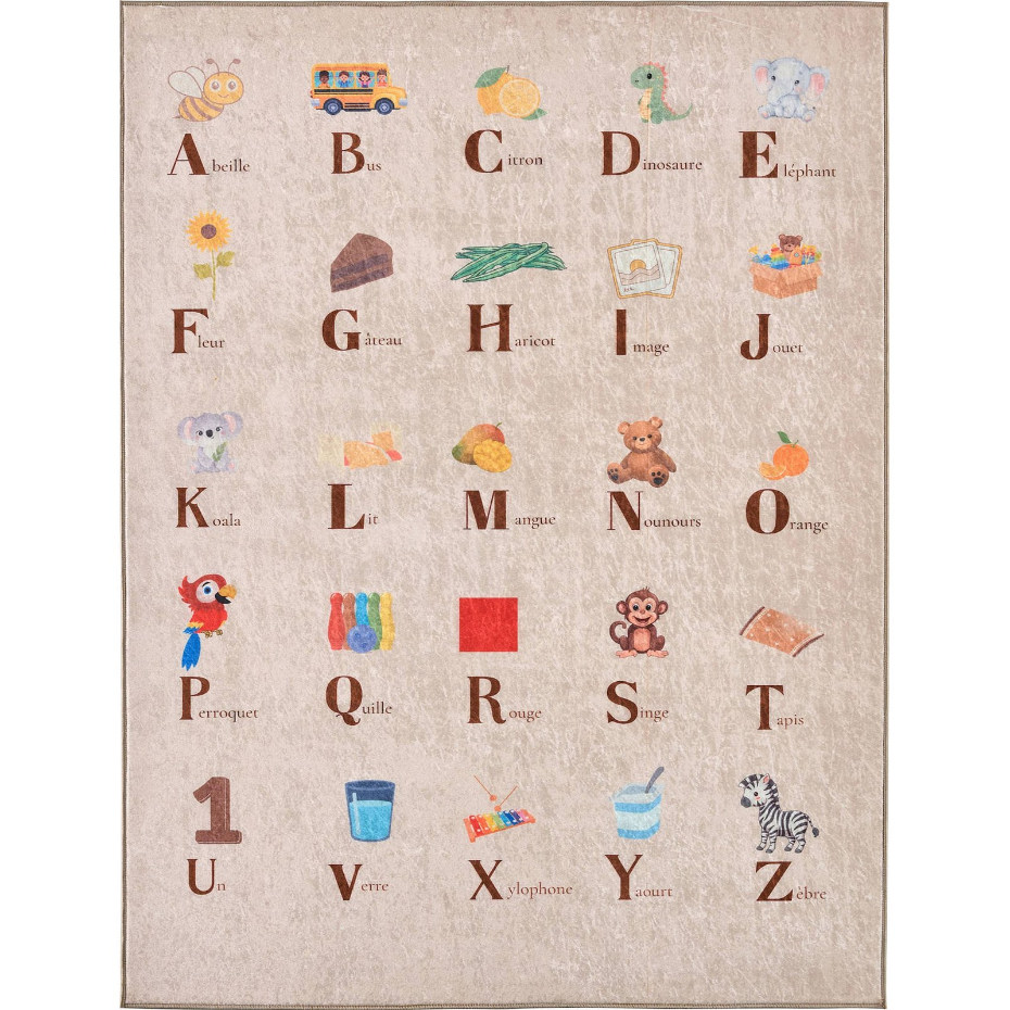 Tapis rectangulaire en polyester motif alphabet HAPPY