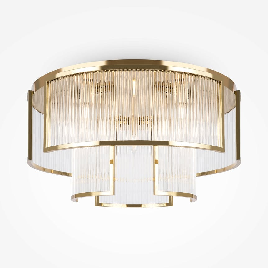 Plafonnier Art Déco verre cannelé – structure dorée ⌀65 cm ELMA