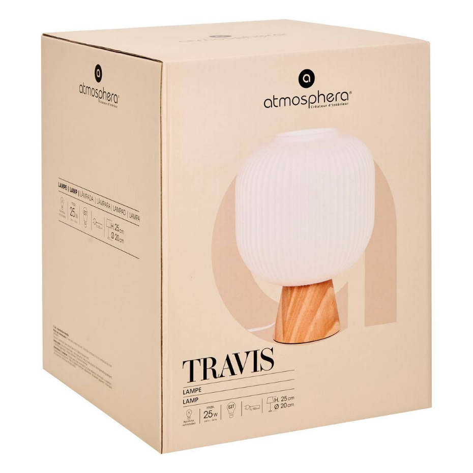 Lampe à poser verre cannelé et bois TRAVIS