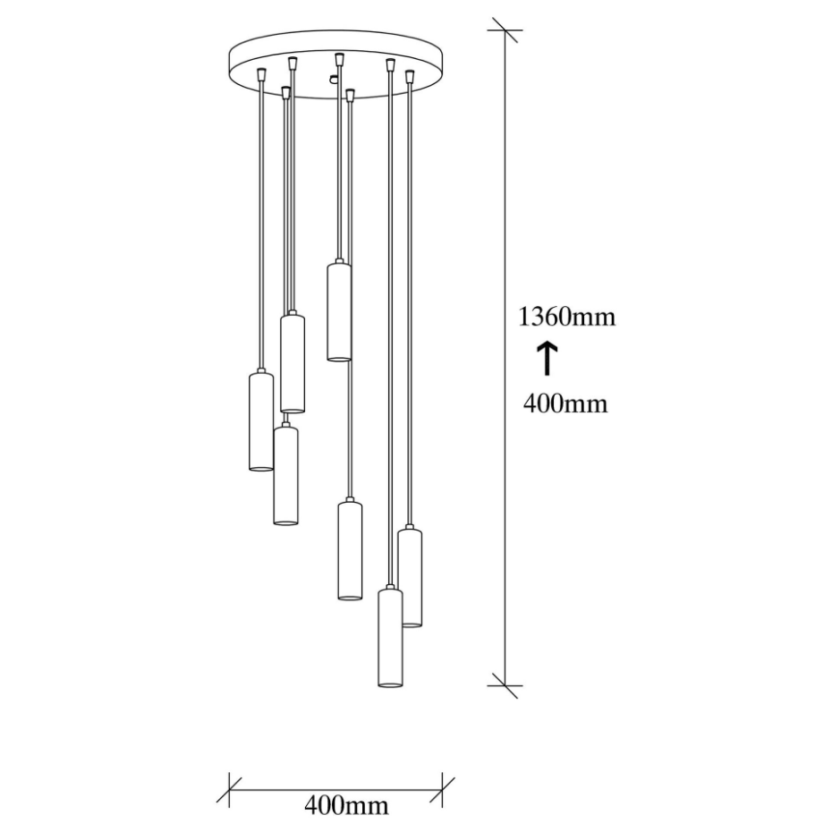 Suspension grappe vintage noir et or 7 lampes SILE