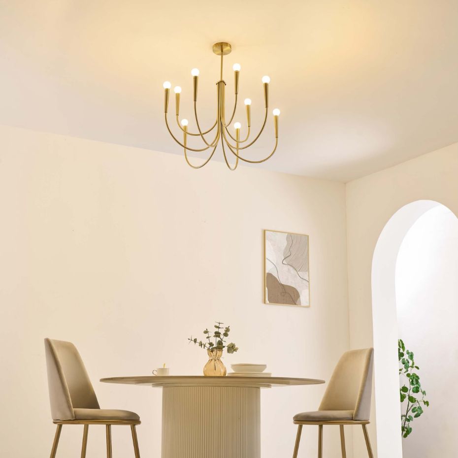 Lustre doré bras multiples 9 lumières - KAELISMA