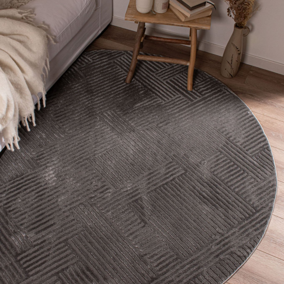 Tapis de salon rond à motif lignes BIANCA