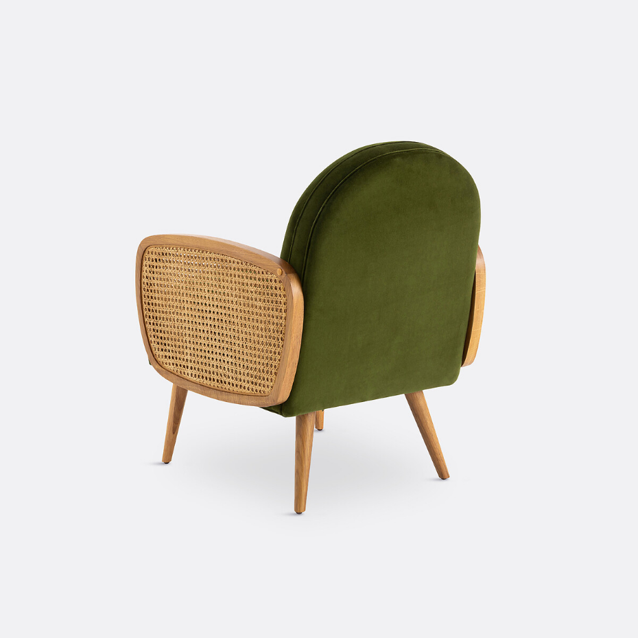 Fauteuil velours et cannage, Buisseau