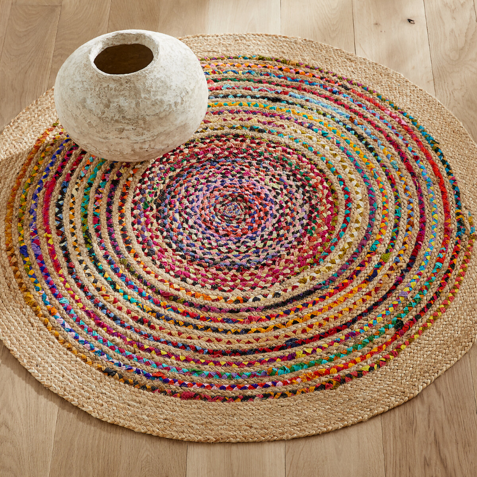 Tapis jute et coton recyclé Ø120 cm, Jaco