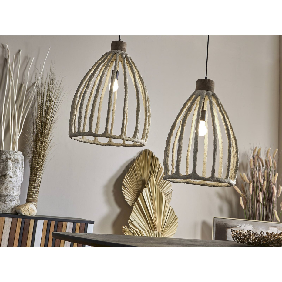Lampe suspension en papier mâché et métal forme organique