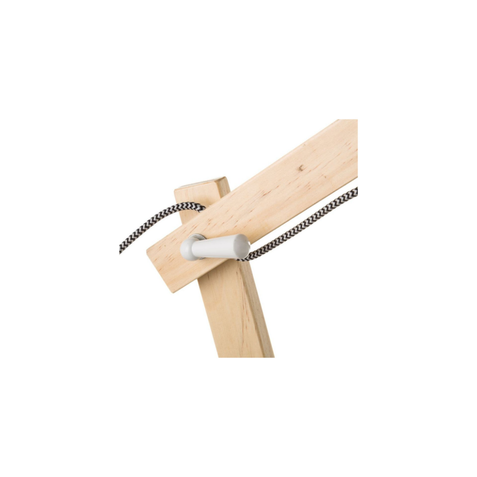 Lampe de Bureau Métal Blanc et Bois - Hauteur 43cm