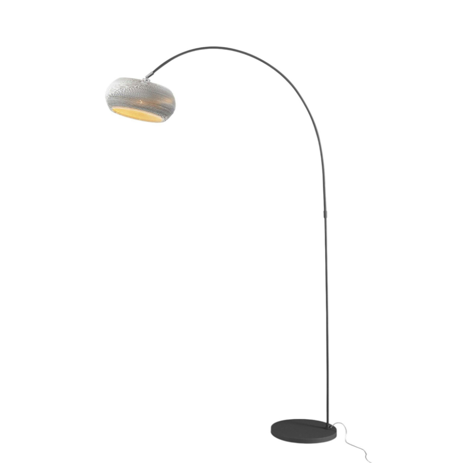 Lampadaire contemporain arc en métal abat-jour blanc