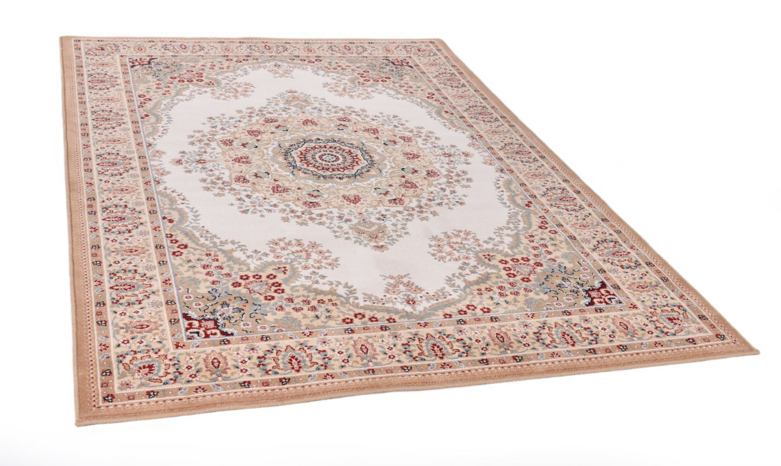 Tapis d'orient floral Dolna tissé laine naturelle