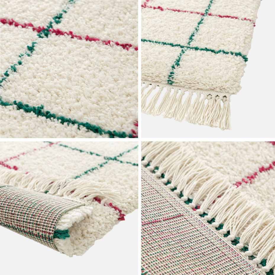 Tapis intérieur shaggy motif quadrillage multicolore avec franges EDWARD