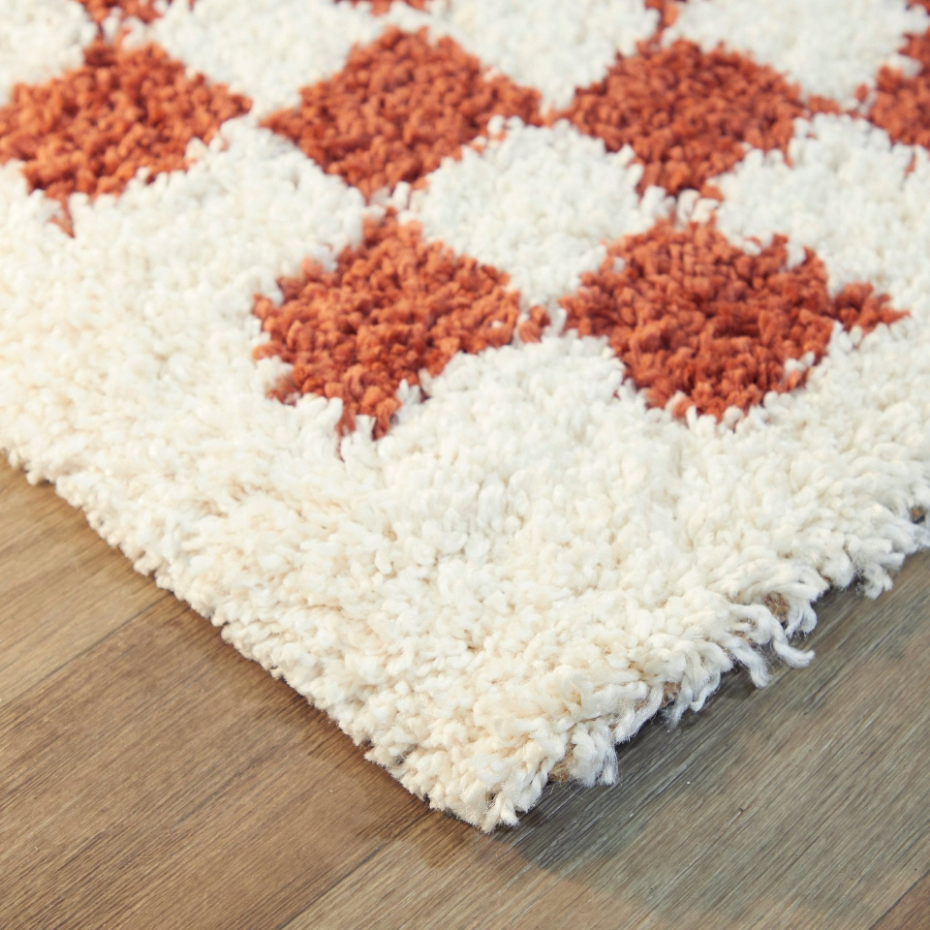 Tapis damier poils longs doux et volumineux CHECKERS