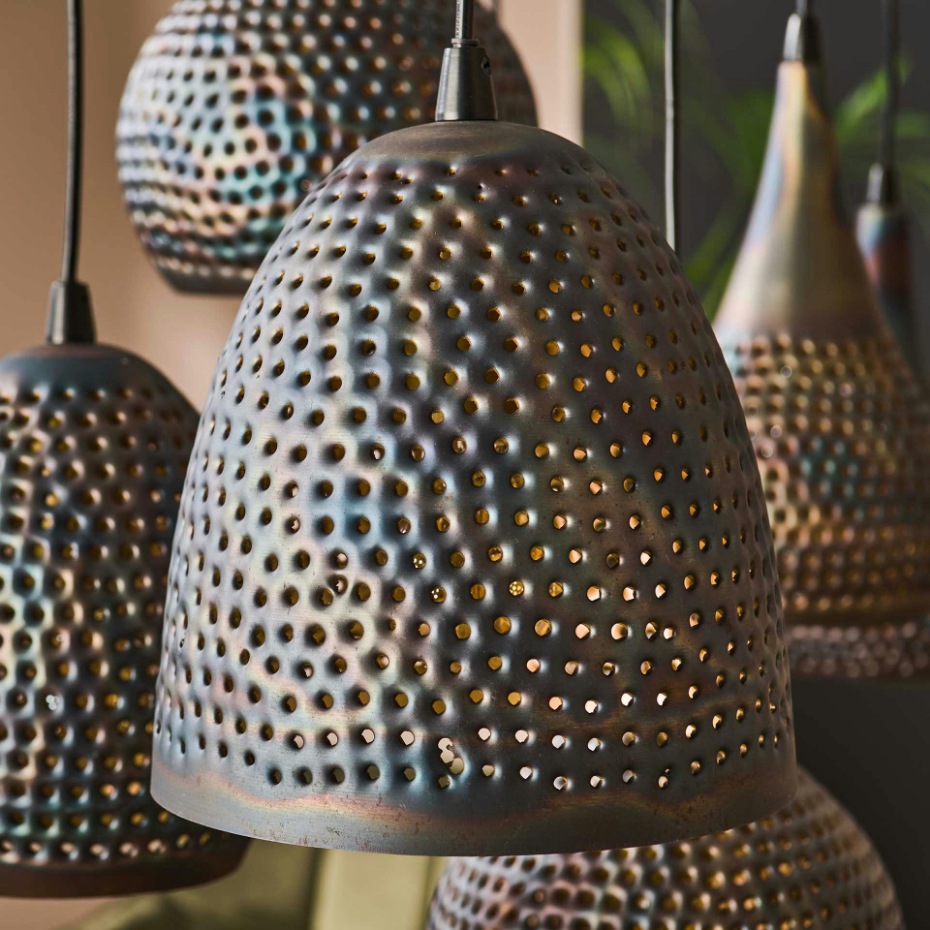 Suspension multiple 7 lampes en métal brun sombre JAVA